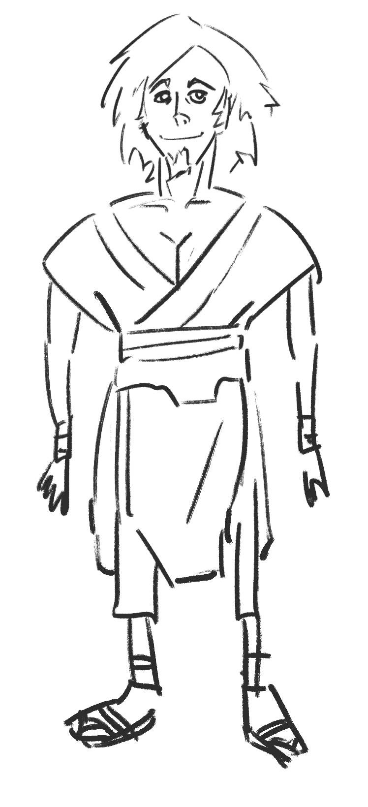 A doodle of Avatar Wan drawn from memory that looks mildly comedic.