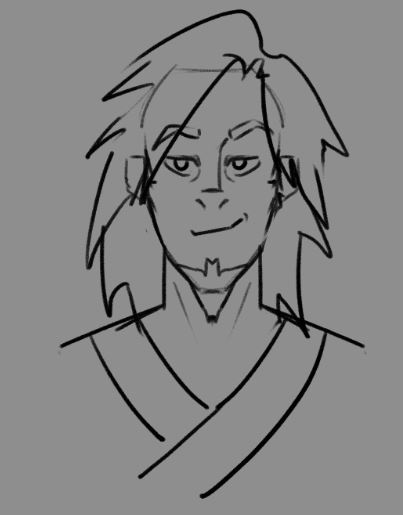 A basic sketch of Avatar Wan with a lopsided smile.